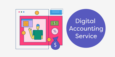 Wall Mural - digital accounting service, accountant offering his services through website, tax calculation, tax s