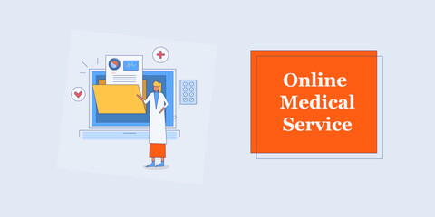 Wall Mural - online doctor consultation, online medical services, online medical report, vector illustration back