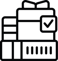 Sticker - Gift parcel shipment icon outline vector. Wrapping surprise boxes. Present packages delivery