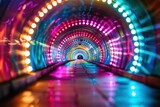 Fototapeta Fototapety przestrzenne i panoramiczne - Neon glowing colored tunnel background abstract