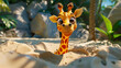 Curious Giraffe Popping Out of Sand