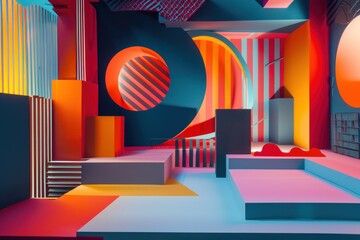 Wall Mural - Retro-inspired shapes and colors in motion design background