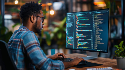 freelance coder creating a project on a screen