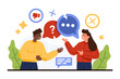 © Flash Vector - Bad business communication, problem of listening and understanding, criticism and miscommunication. Tiny people talk with misunderstanding, broken speech bubble in dialogue cartoon vector illustration