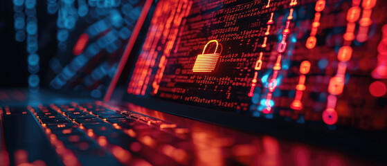 system hacked warning alert on laptop computer. cyber attack on computer network, virus, spyware, ma