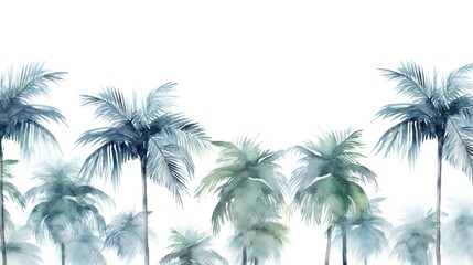 Hand painted of palm trees in watercolor texture on a white background.