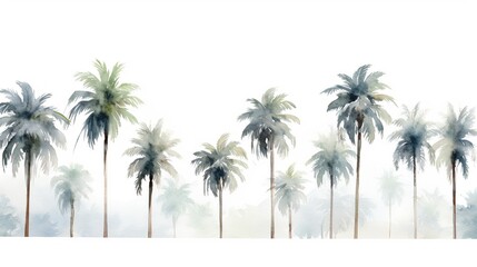 Hand painted of palm trees in watercolor texture on a white background.