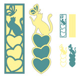 Fototapeta Dinusie - Bookmark with cats and hearts, Layered papercut template, Cat lovers gift tag svg for crciut