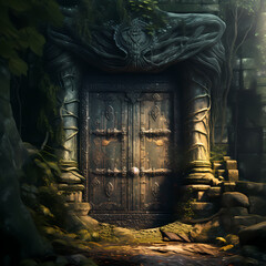 Wall Mural - A mysterious door in an ancient castle.