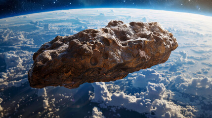 Wall Mural - A large rock is floating in space above the Earth