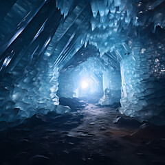 Sticker - Ice cave with glowing crystals. 