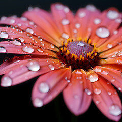 Wall Mural - Macro shot of water droplets on a flower.