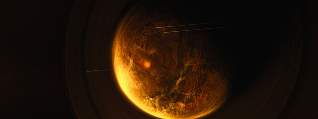 Wall Mural - yellow planet in space. universe and planet. 3d-rendering.