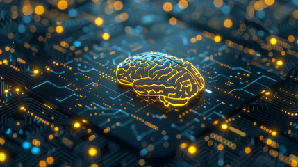 Wall Mural - A brain is shown on a computer chip