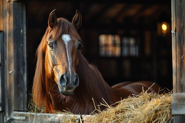 Wall Mural -  horse in the stable, horse ranch with a house and fence,old farm house