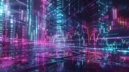 cyber connected abstract city scene of data and code made with generative AI