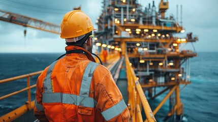 Poster - Close-up of an Offshore oil rig worker. Generative AI.