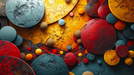 Wall Mural - vibrant postminimalism art with abstract warm colored circles on textured background