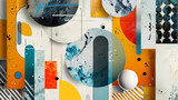 Fototapeta Niebo - Trendy generative AI illustration with retro elements in a vibrant paper collage style