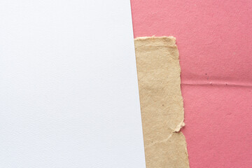 Sticker - blank textured paper, cardboard paper corner, and rough pink paper with crease fold