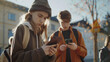 © lamphun - Group of young people using smart mobile devices outside - Trendy technology concept with man and woman playing video game apps on smartphones