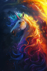 Wall Mural - A stunning graphic depicting a unicorn in a rainbow of colors.