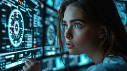 Aufkleber - Professional woman working at cyber Security Operator. Generative AI.