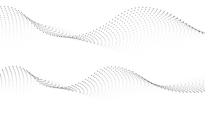 Abstract halftone flowing dots wave curved lines, frequency sound, technology curve dots lines. Digital future technology concept, science, banner, template, wallpaper, business, games.