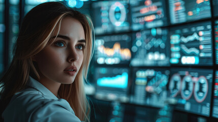 Aufkleber - Professional woman working at cyber Security Operator. Generative AI.