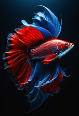 Wall Mural - Red and blue fighting fish on black background