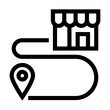 Icono de ubicación de la tienda. Encontrar tienda, ruta de supermercado, compras, trayecto. Ilustración vectorial