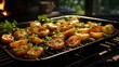Steaming baby potatoes sizzle on the grill, seasoned and aromatic.