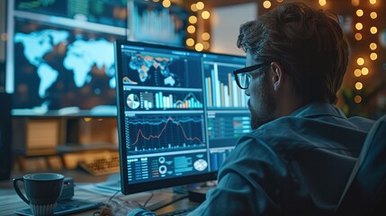 Leinwandbilder - Person analyzing data on computer screen. Generative AI.