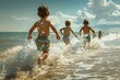 © TEERAWAT - Children Running and Playing on the Beach, To convey a sense of joy, freedom, and adventure that children experience at the beach during their