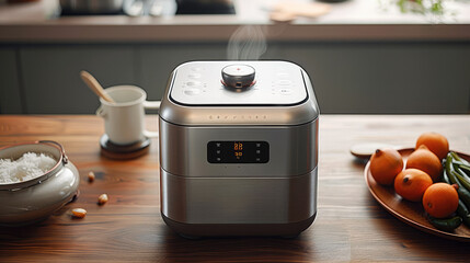 Poster - Tough square rice cooker at high-end kitchen. Generative AI.