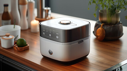 Poster - Tough square rice cooker at high-end kitchen. Generative AI.