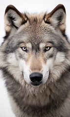  face of a serious wolf on a white background photo сreated with Generative Ai