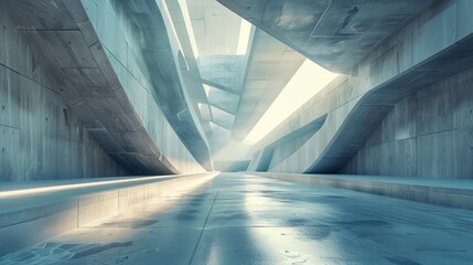 Poster - An abstract futuristic architecture with a concrete floor rendered in 3D.