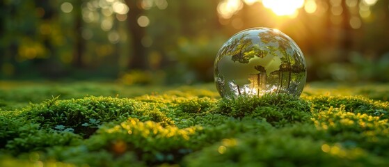Aufkleber - Eco-conservation glass globe depicting green moss in nature