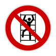 No climbing sign. Vector illustration of red crossed out circle sign with man climbing ladder icon inside. Prohibition symbol isolated on white background Object unsafe to climb and hazardous location