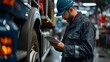 © PaulShlykov - Driver worker handling clipboard check list and checking tire truck