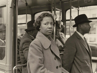 Wall Mural - Montgomery Bus Boycott: Rosa Parks leading civil rights movement, one step closer to equality.