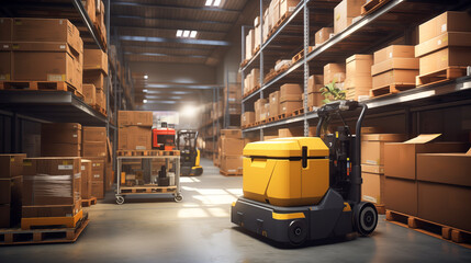 Wall Mural - Warehouse automation concept. Automated robot carriers and robotic in modern distribution warehouse. 
