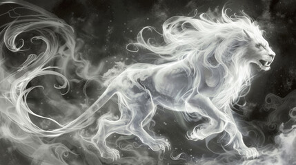 Wall Mural - Magical patronus lion on black background