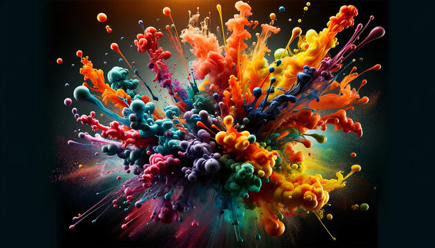 exploding painting bubbles and smoked- colorful modern artistic background