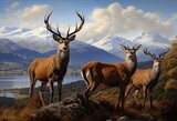 Fototapeta Motyle - Deer in the wild scottish highlands looking at the camera