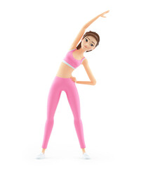 Wall Mural - 3d sporty woman doing side bend stretch