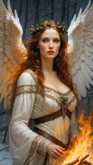 Wall Mural - Portrait of a beautiful fire angel.