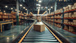Warehouse fulfillment center with seamless conveyor transport of packages ,generative ai