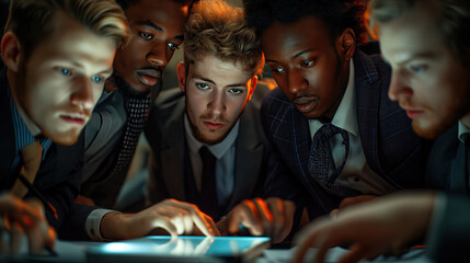 A group of diverse young businessmen working on a new mobile communication app. Telecommunication Technology Start Up Business Concept